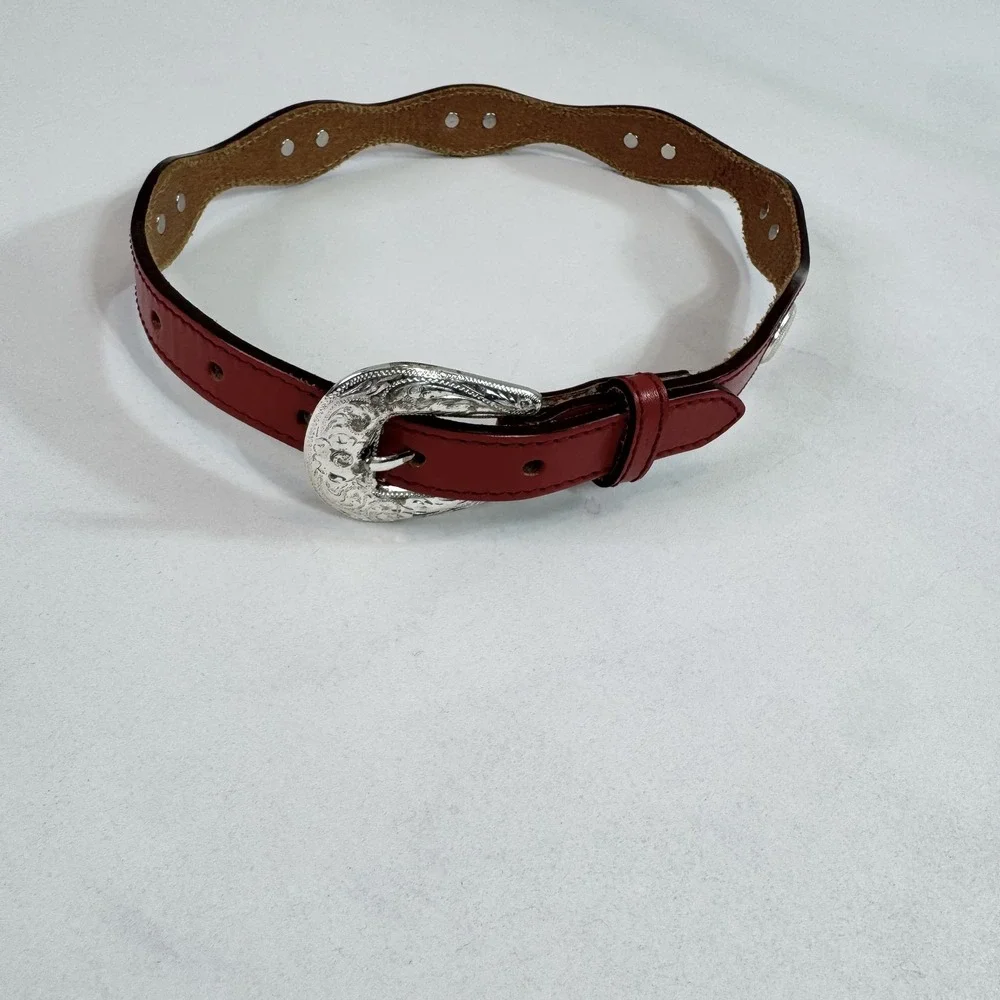 Silver Creek Classics Belt Girls One Size Red Leather Concho Western 24 Waist